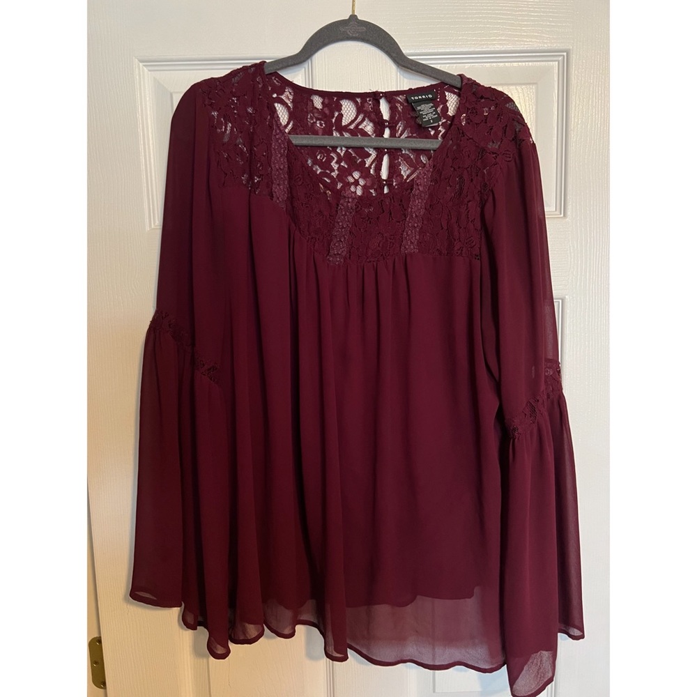 Torrid Burgundy Bell Sleeve Blouse 2x